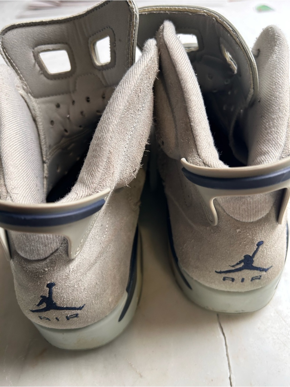 Air Jordan Retro 7 Suede Sneakers in Light Gray with Navy Jumpman 14 Mens - Picture 6 of 14